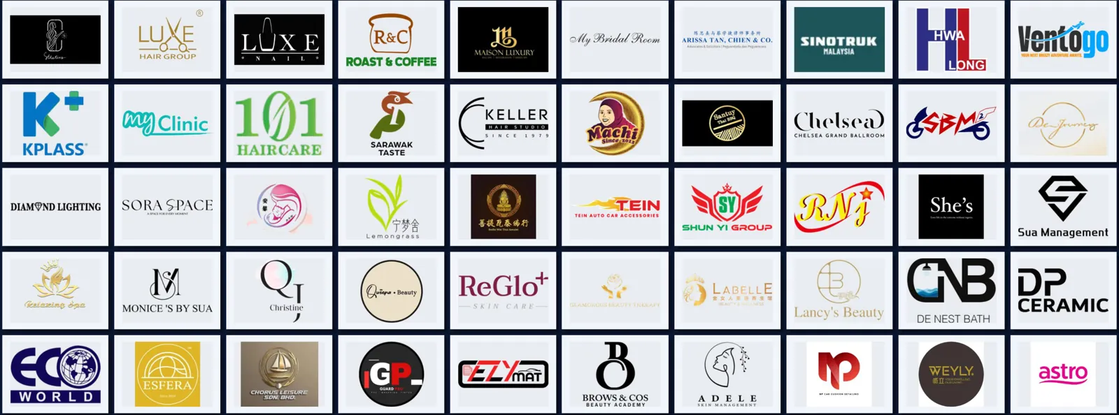 Logos of brands Ventopia has worked with in Malaysia and Singapore